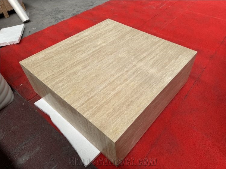 Beige Travertine Square Coffee Table Interior Design