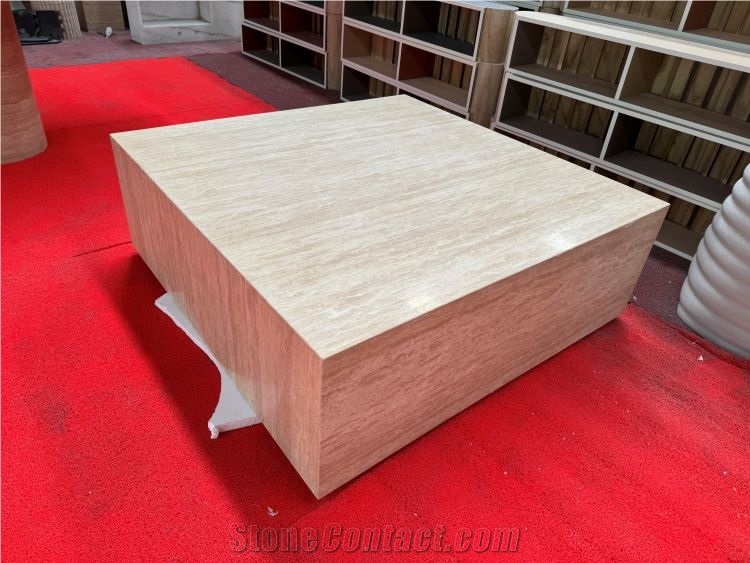 Beige Travertine Square Coffee Table Interior Design