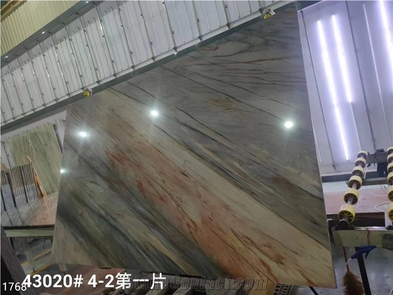 Golden Zelle Quartzite Slabs Multicolor Stone Tile For Wall