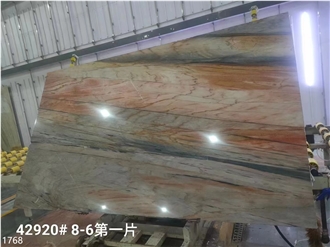 Golden Zelle Quartzite Slabs Multicolor Stone Tile For Wall