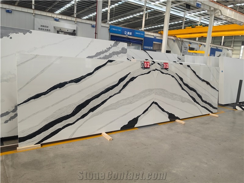5008 Panda White Artificial Black Veins Quartz Slabs