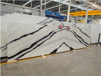 5008 Panda White Artificial Black Veins Quartz Slabs