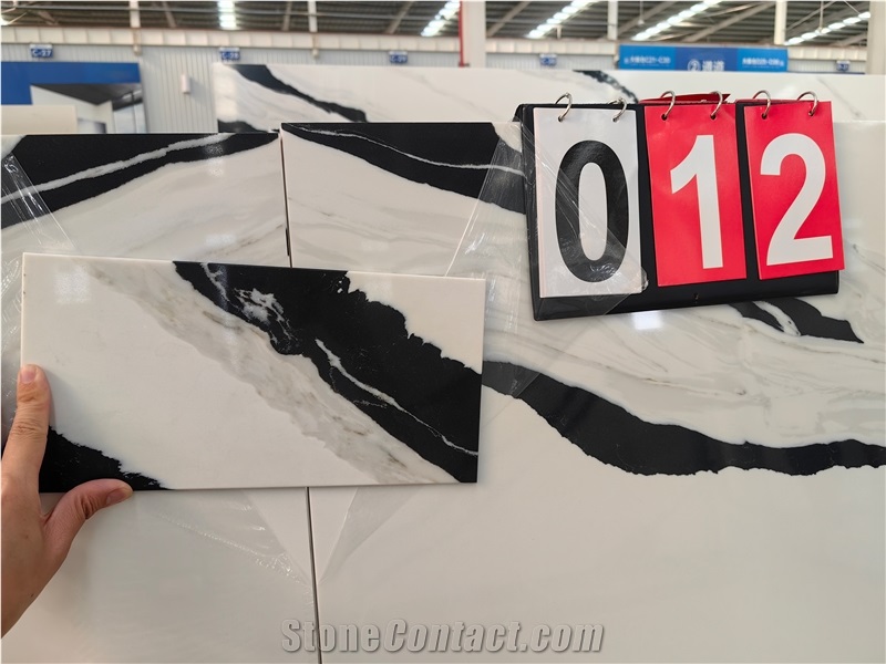 5008 Panda White Artificial Black Veins Quartz Slabs