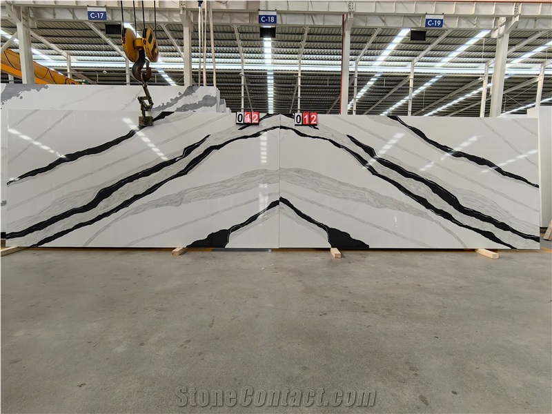 5008 Panda White Artificial Black Veins Quartz Slabs