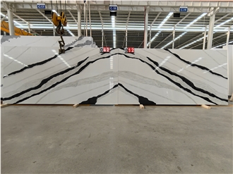 5008 Panda White Artificial Black Veins Quartz Slabs
