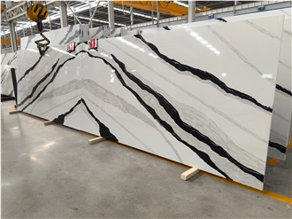 5008 Panda White Artificial Black Veins Quartz Slabs