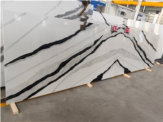 5008 Panda White Artificial Black Veins Quartz Slabs