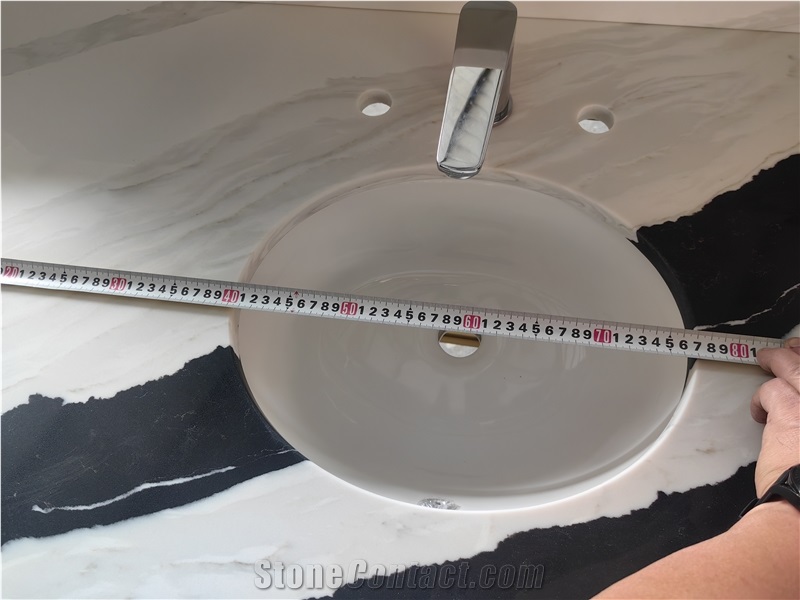 5008-Panda White Quartz Artificial Bathroom Countertop