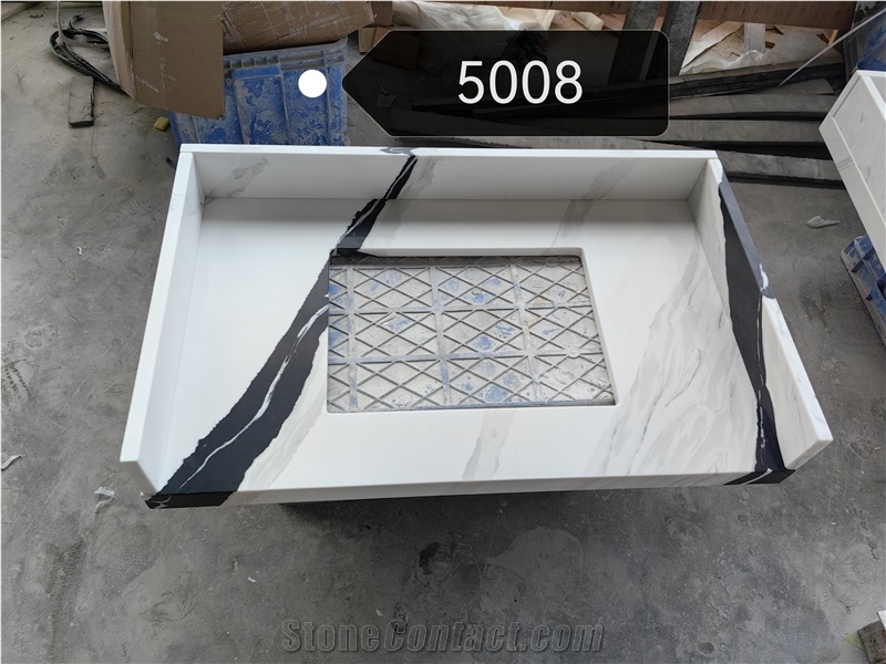 5008-Panda White Quartz Artificial Bathroom Countertop