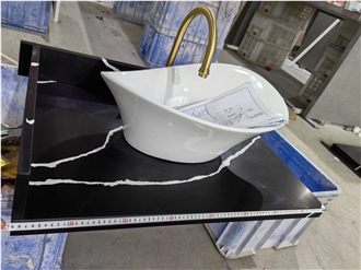 5024 Nero Statuary Black Quartz Artificial Stone Bath Countertop