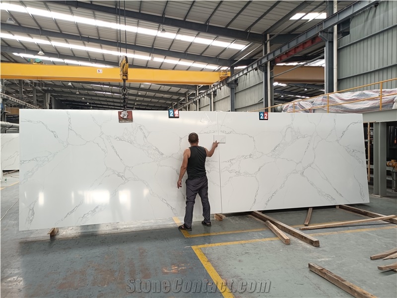 GOLDTOP 5058 Calacatta Ocean Quartz Slabs For Hotel