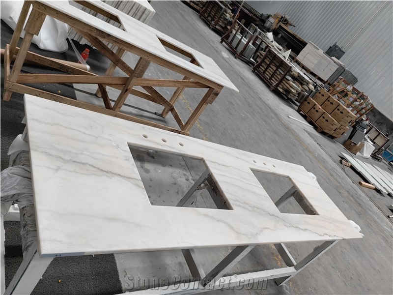 Custom 18Mm Grey Veins Crystal White Marble Countertops