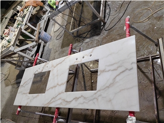 Custom 18Mm Grey Veins Crystal White Marble Countertops