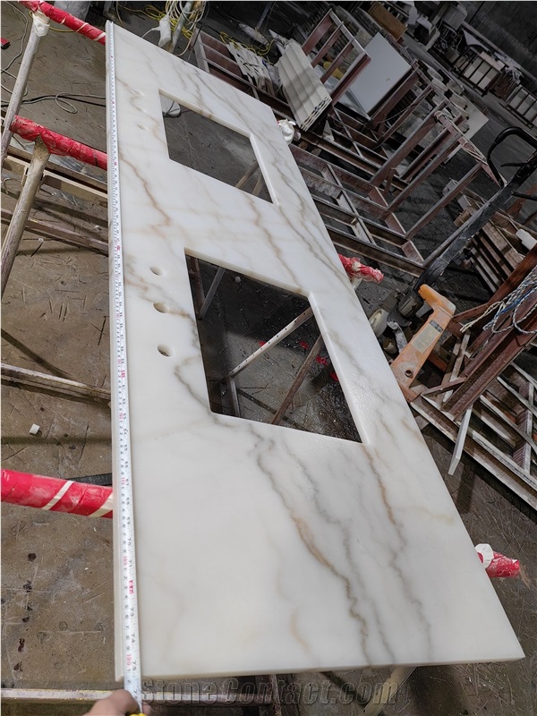 Custom 18Mm Grey Veins Crystal White Marble Countertops