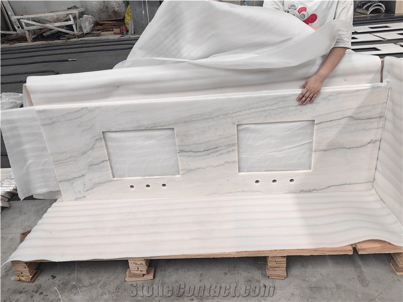 Custom 18Mm Grey Veins Crystal White Marble Countertops
