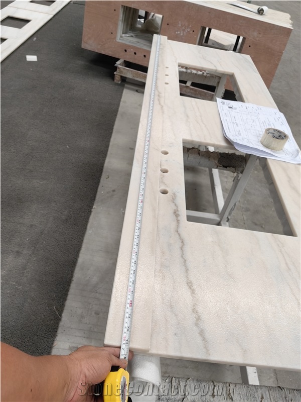 Custom 18Mm Grey Veins Crystal White Marble Countertops