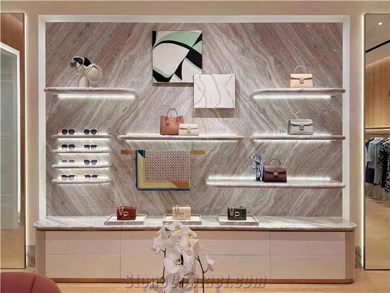 Fantasy Brown Marble Unique Natural Marble Double Sink Island Tops