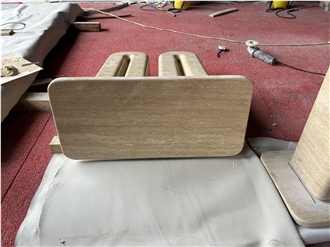 U Shape Leg Beige Travertine Side Table