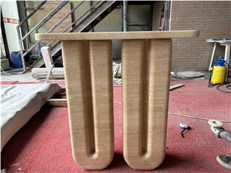 U Shape Leg Beige Travertine Side Table