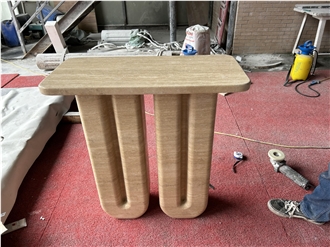 U Shape Leg Beige Travertine Side Table
