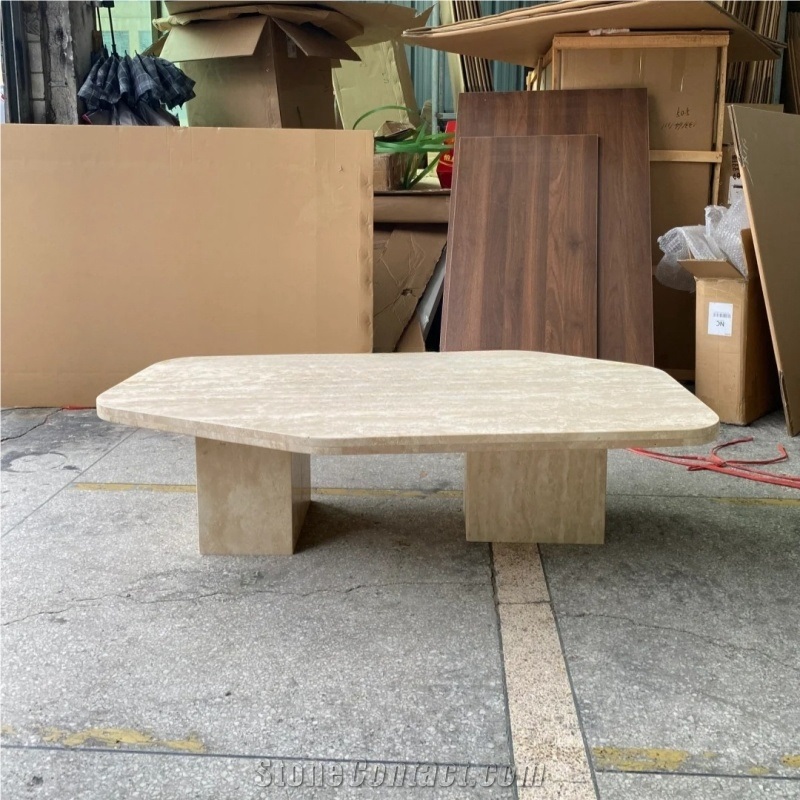 Beige Travertine Coffee Table Rustic Design For Living Room