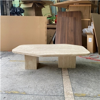 Beige Travertine Coffee Table Rustic Design For Living Room