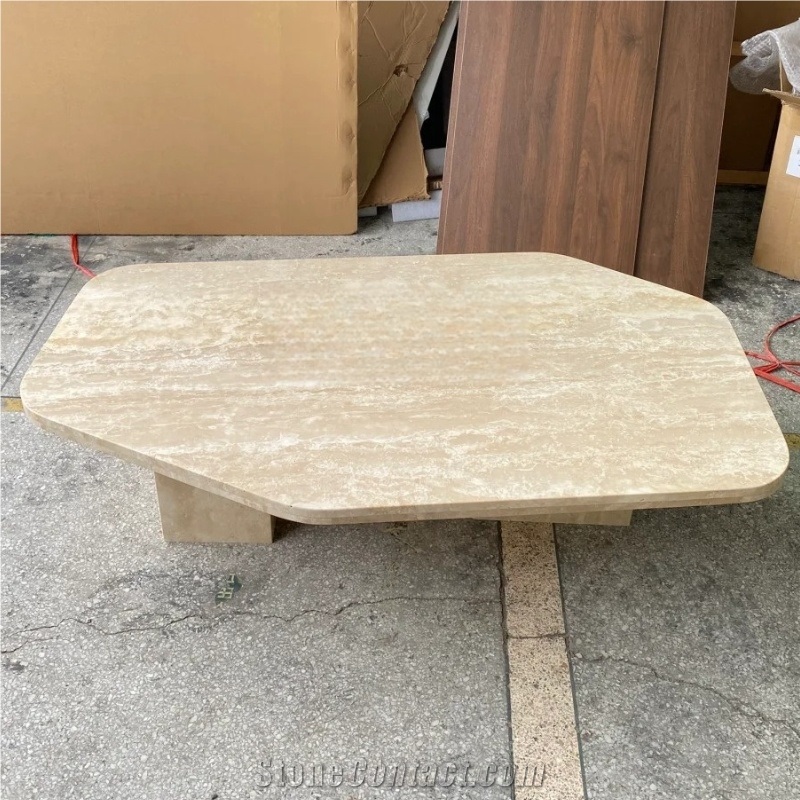 Beige Travertine Coffee Table Rustic Design For Living Room