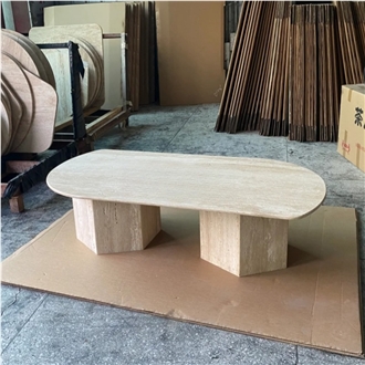 Beige Travertine Coffee Table Rustic Design For Living Room