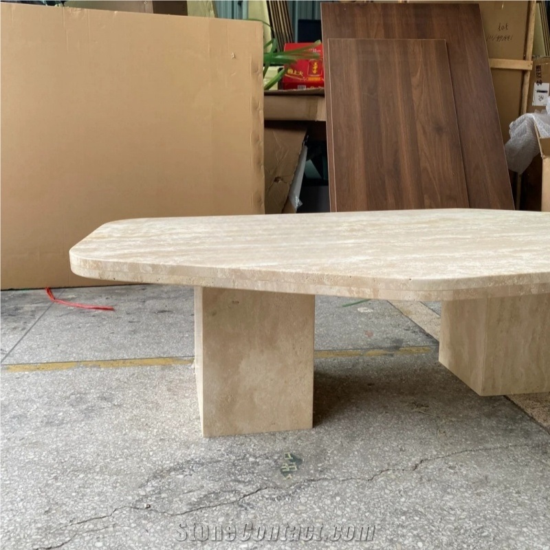 Beige Travertine Coffee Table Rustic Design For Living Room