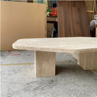Beige Travertine Coffee Table Rustic Design For Living Room