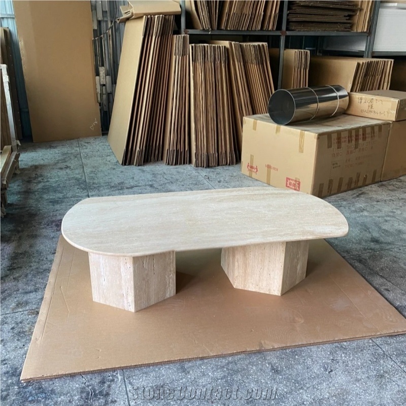 Beige Travertine Coffee Table Rustic Design For Living Room
