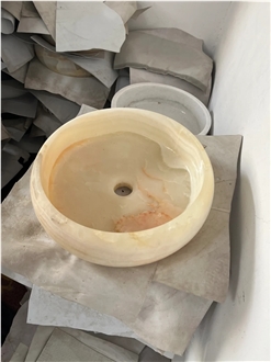 Pink Onyx Round Vessel Wash Basin Farmhouse For Bathroom