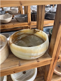 Pink Onyx Round Vessel Wash Basin Farmhouse For Bathroom