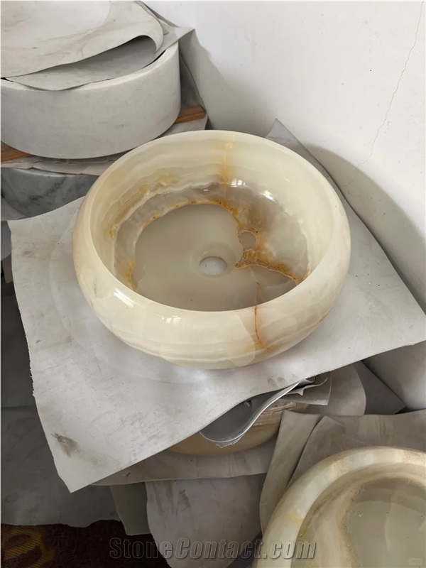 Pink Onyx Round Vessel Wash Basin Farmhouse For Bathroom
