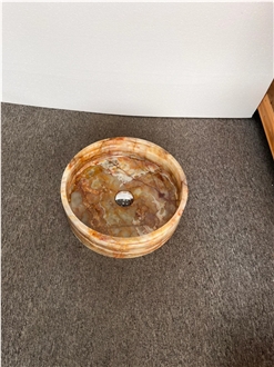 Pink Onyx Round Vessel Wash Basin Farmhouse For Bathroom