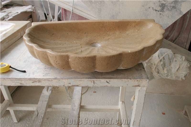 Shell Shaped Light Travertine Basin