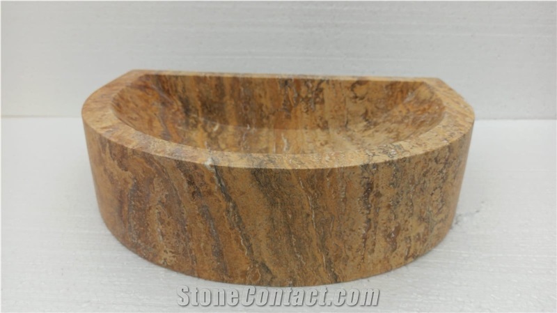 Yellow Travertine Wash Basin