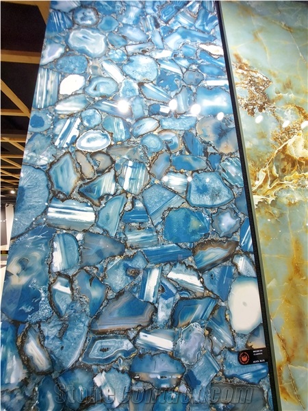 Natural Blue Agate Gemstone Look Sintered Stone Slabs