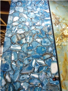 Natural Blue Agate Gemstone Look Sintered Stone Slabs