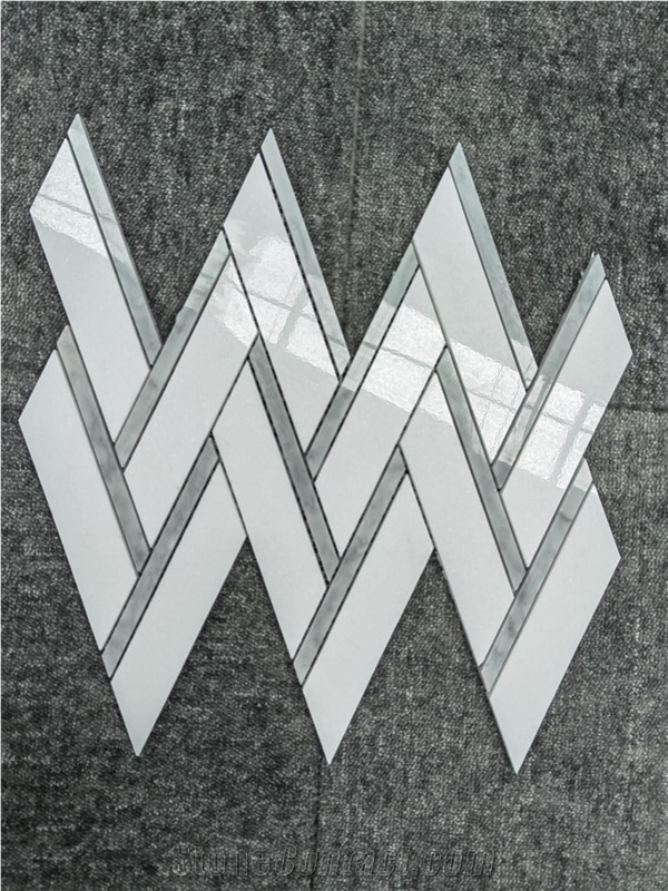 Grey Mixed White Marble Chevron Herringbone Mosaic
