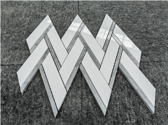 Grey Mixed White Marble Chevron Herringbone Mosaic