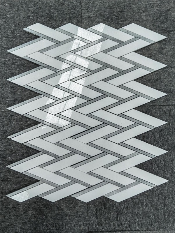 Grey Mixed White Marble Chevron Herringbone Mosaic