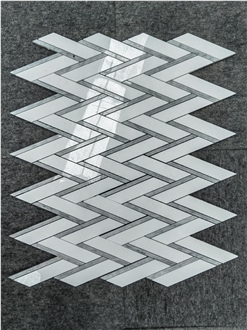 Grey Mixed White Marble Chevron Herringbone Mosaic