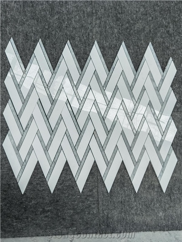 Grey Mixed White Marble Chevron Herringbone Mosaic
