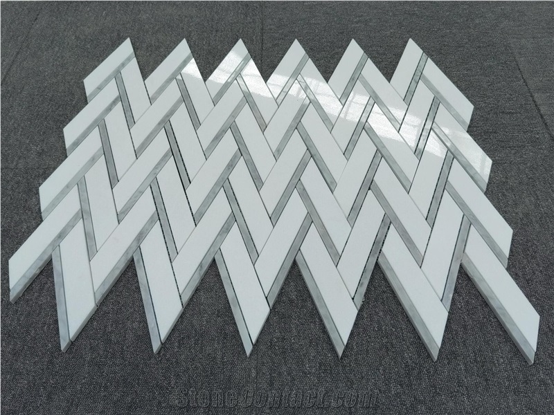 Grey Mixed White Marble Chevron Herringbone Mosaic