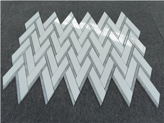 Grey Mixed White Marble Chevron Herringbone Mosaic
