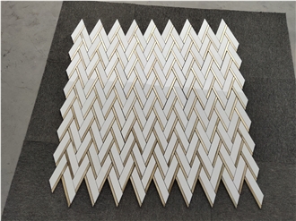 Marble Mixed Brass Chevron Herringbone Mosaic