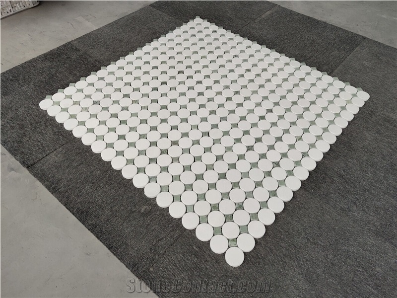 Thassos White Marble Bathroom Round Mosaic Tiles