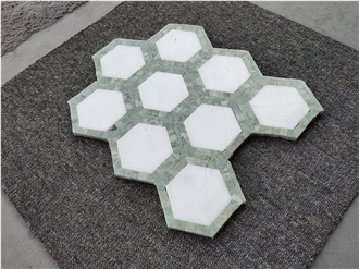 Thassos White Mixed Green Marble Hexagon Mosaic