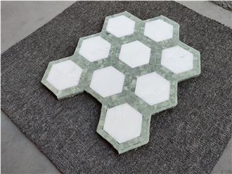 Thassos White Mixed Green Marble Hexagon Mosaic